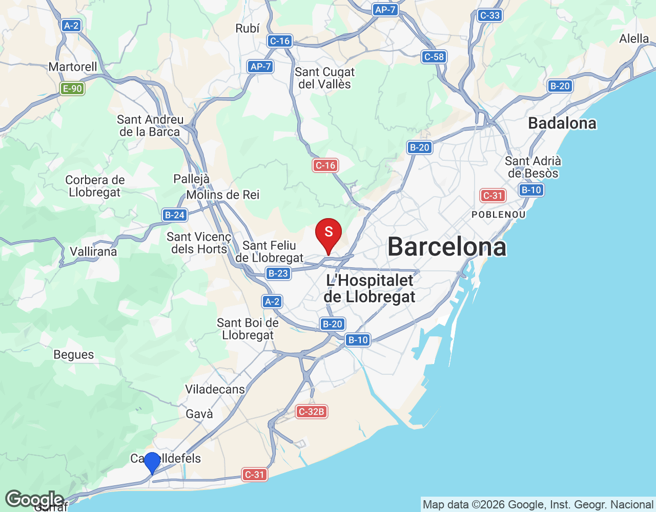 Vorschaukarte: ungefähre Lage der Angebote und Gesuche rund um die Deutsche Schule Barcelona